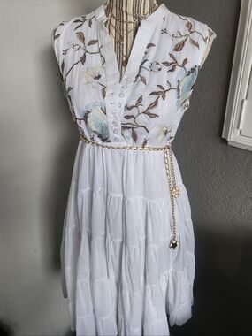 White embroided ruffle cotton dress